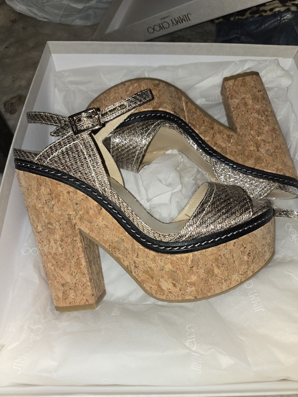 Jimmy Choo Champagne Metallic Cork Platform Sandals